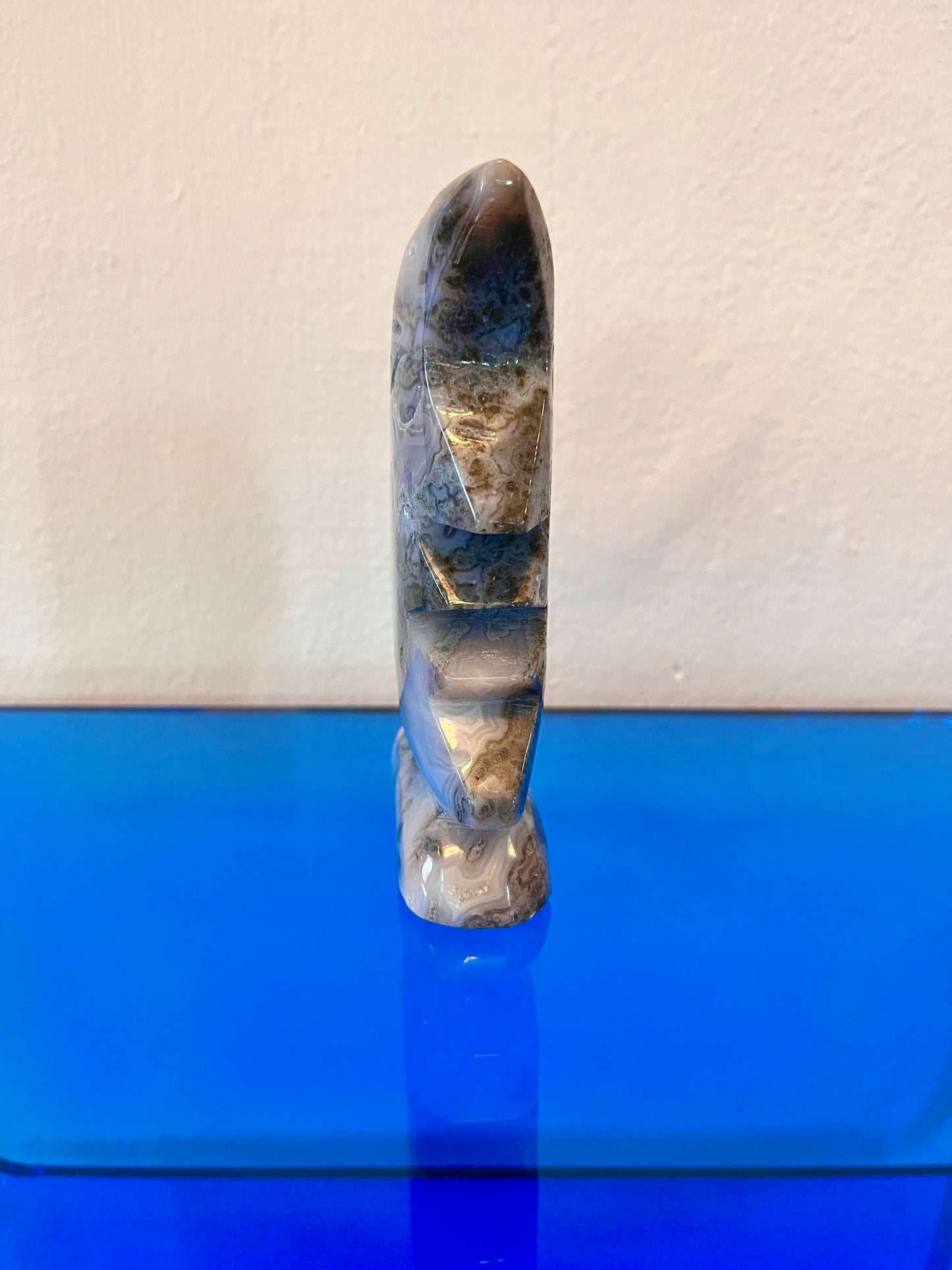 Moss agate moon carving