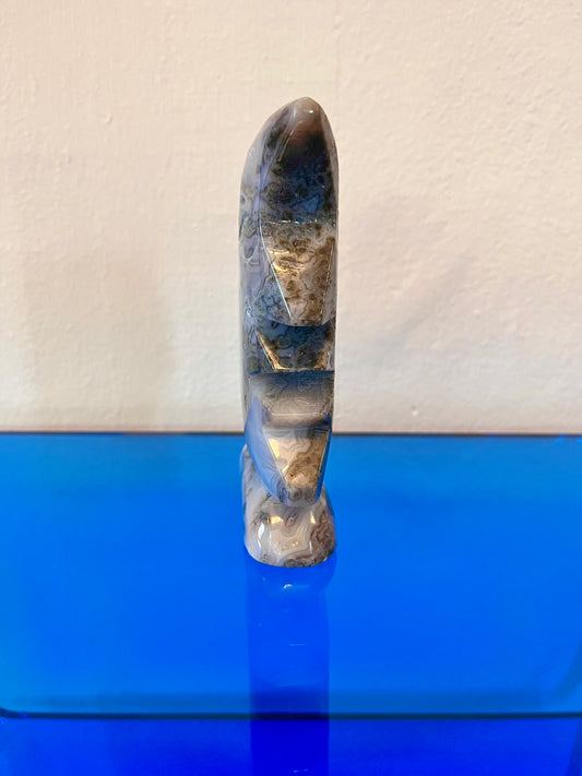 Moss agate moon carving